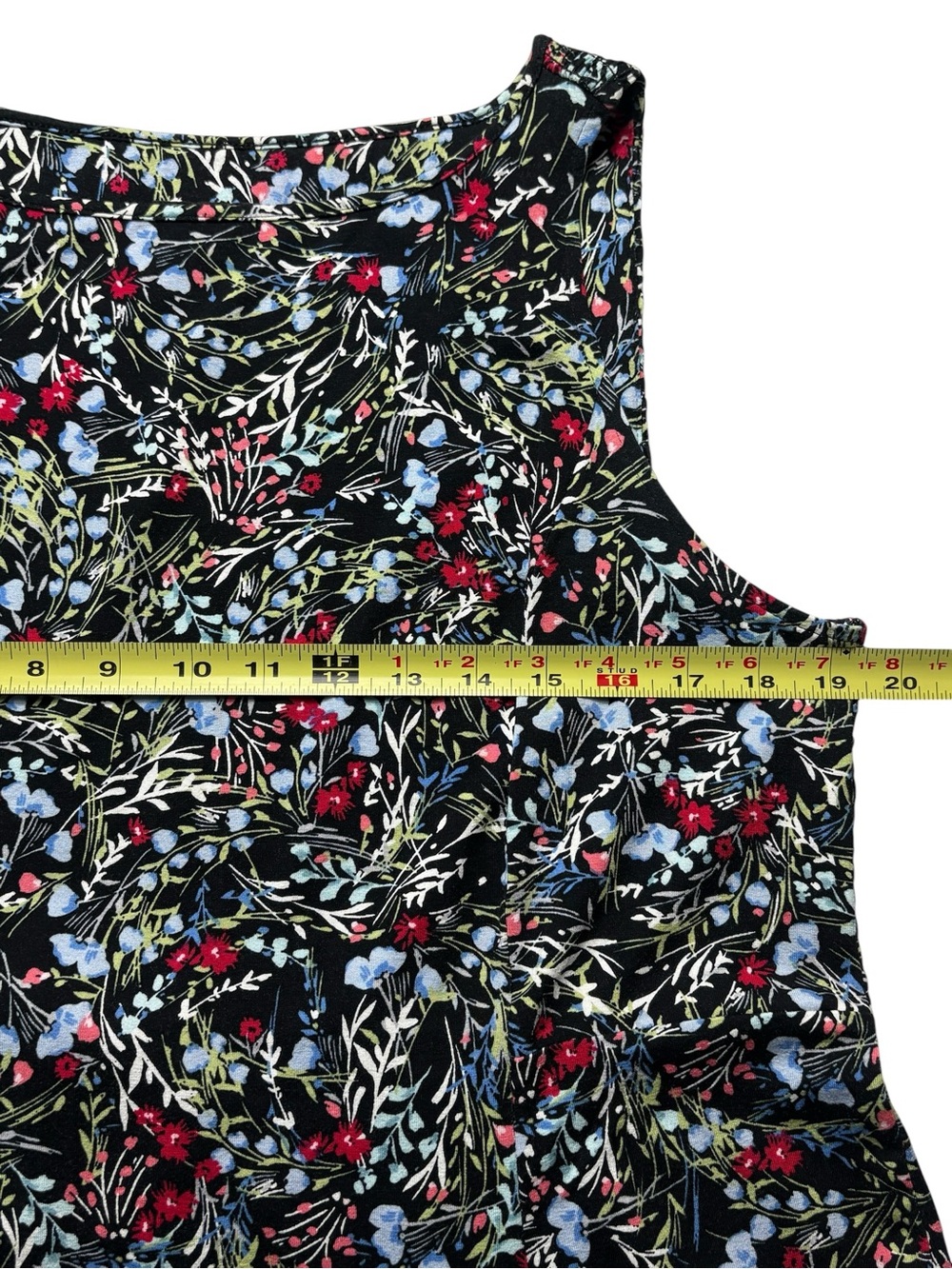J Jill Wearever Floral Tank Dress LP Large Petite Stretch Knit Knee Length Black - Picture 6 of 11